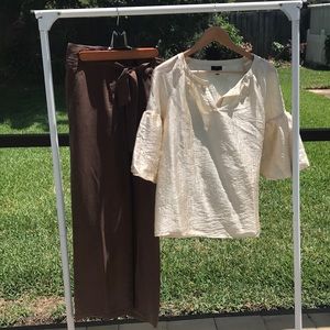 Wide leg silk pants with matching blouse